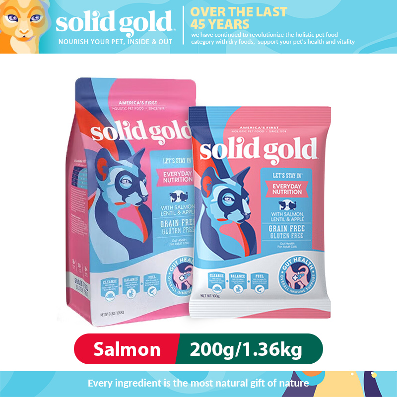 Solid Gold Grain Free Dry Cat Food Salmon Lentil & Apple Recipe With Omega Skin & Coat and Gut Health 200g 1.36kg ราคา 1,050 บาท*ส่งฟรี