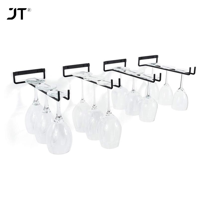 Gambar 30CM Black Wine Glasses Holder Bartender Stemware Hanging Rack Under Cabinet Stemware Organizer Glass Iron Rack Bar Hanger Shelf