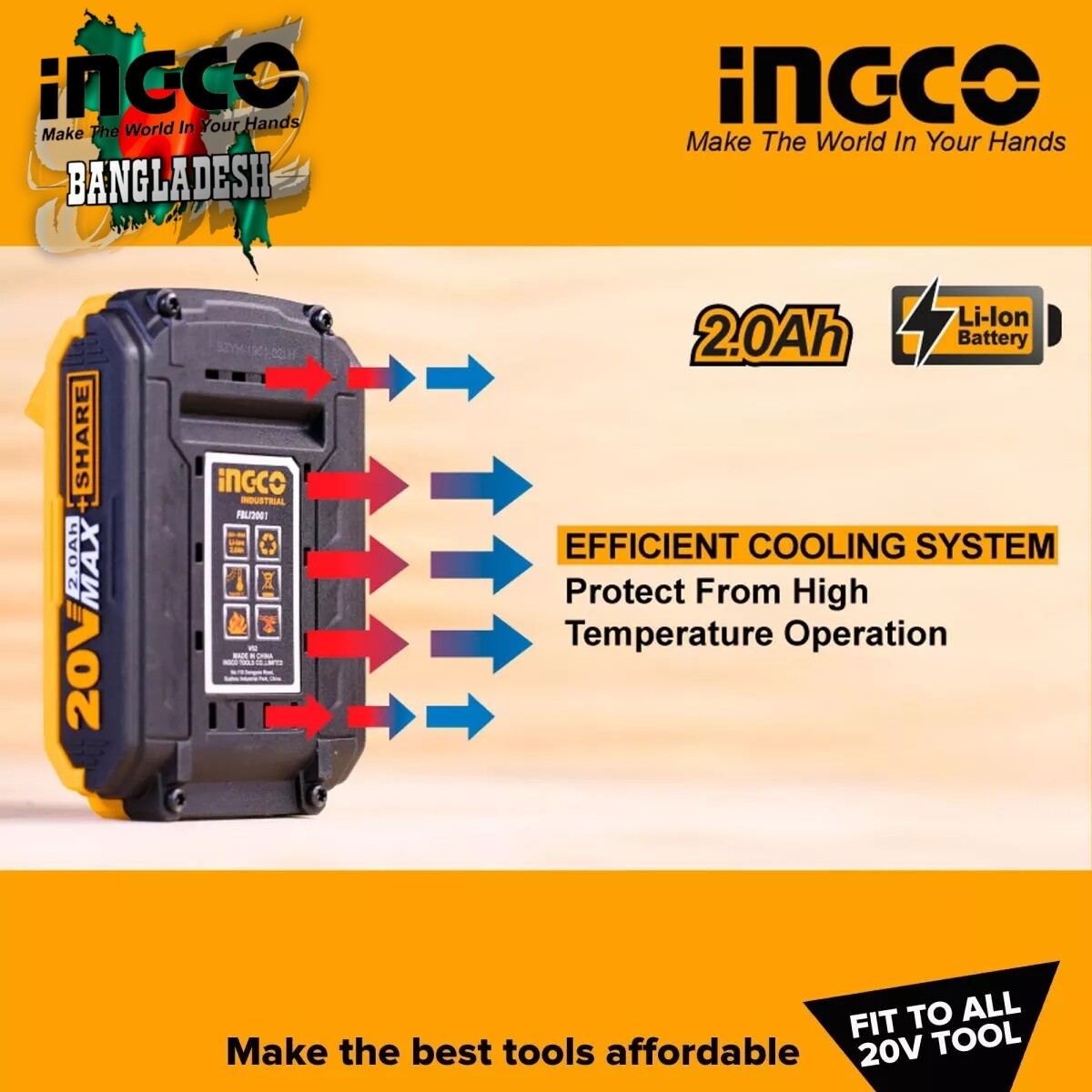Lithium-ion Battery Pack 20v Ingco fbli20011