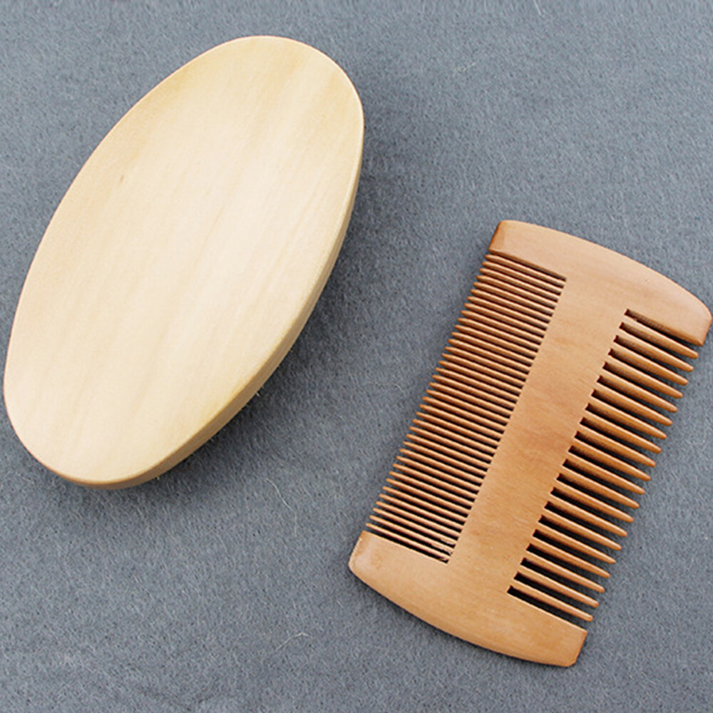 Bàn Chải Râu Gỗ Lông Heo Rừng Mềm Tự Nhiên Bộ Lược Chải Râu, Dụng Cụ Cạo Râu Thợ Làm Tóc Cho Nam, Bộ Lược Chải Ria Mép Có Túi