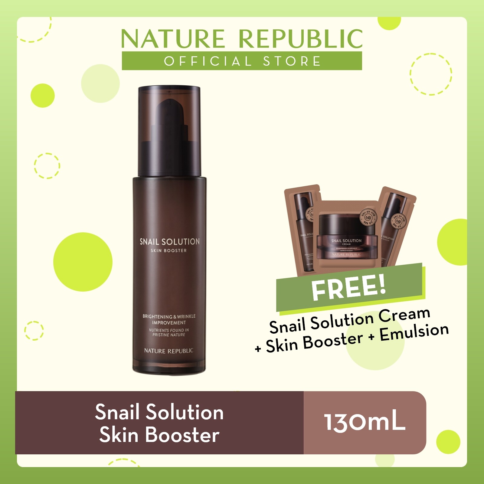 Gambar Nature Republic Snail Solution Skin Booster   for Anti Aging (130 mL) + Snail Solution Cream (1mL) + Toner (1mL) + Emulsion (1mL) ?