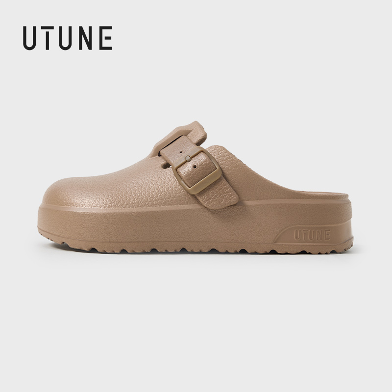 UTUNE Retro Style Muller Half Slippers Solid Color Heelless Lazy Shoes Women's Thick Sole Adjustable Buckle Shoes ราคา 269 บาท*ส่งฟรี