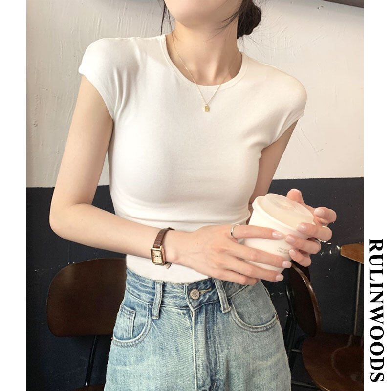RULINWOODS Áo thun cotton nữ áo thun thời trang Hàn Quốc trơn
