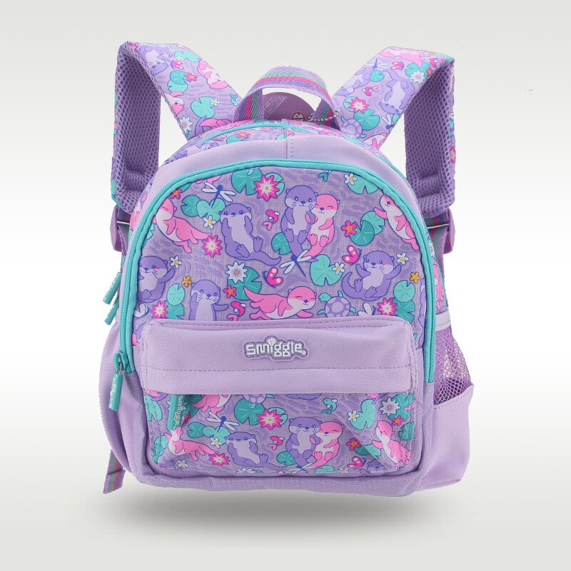 Smiggle túi đi học cho trẻ em Ba lô nữ Chuột Hamster màu tím mát mẻ dễ thương 11 inch 1-3 tuổi