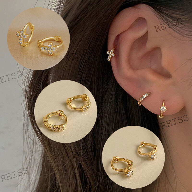 Bông Tai Mạ Vàng Nhỏ 14K Vòng Đính Đá Zircon Đá Cubic Zirconia Bông Tai Sụn Bông Tai Nhỏ Huggie