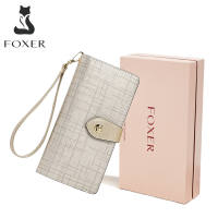 FOXER Women Leather Wallet Long Bifold Wallet Clutch Cellphone Bag with Wristlet Card Holder