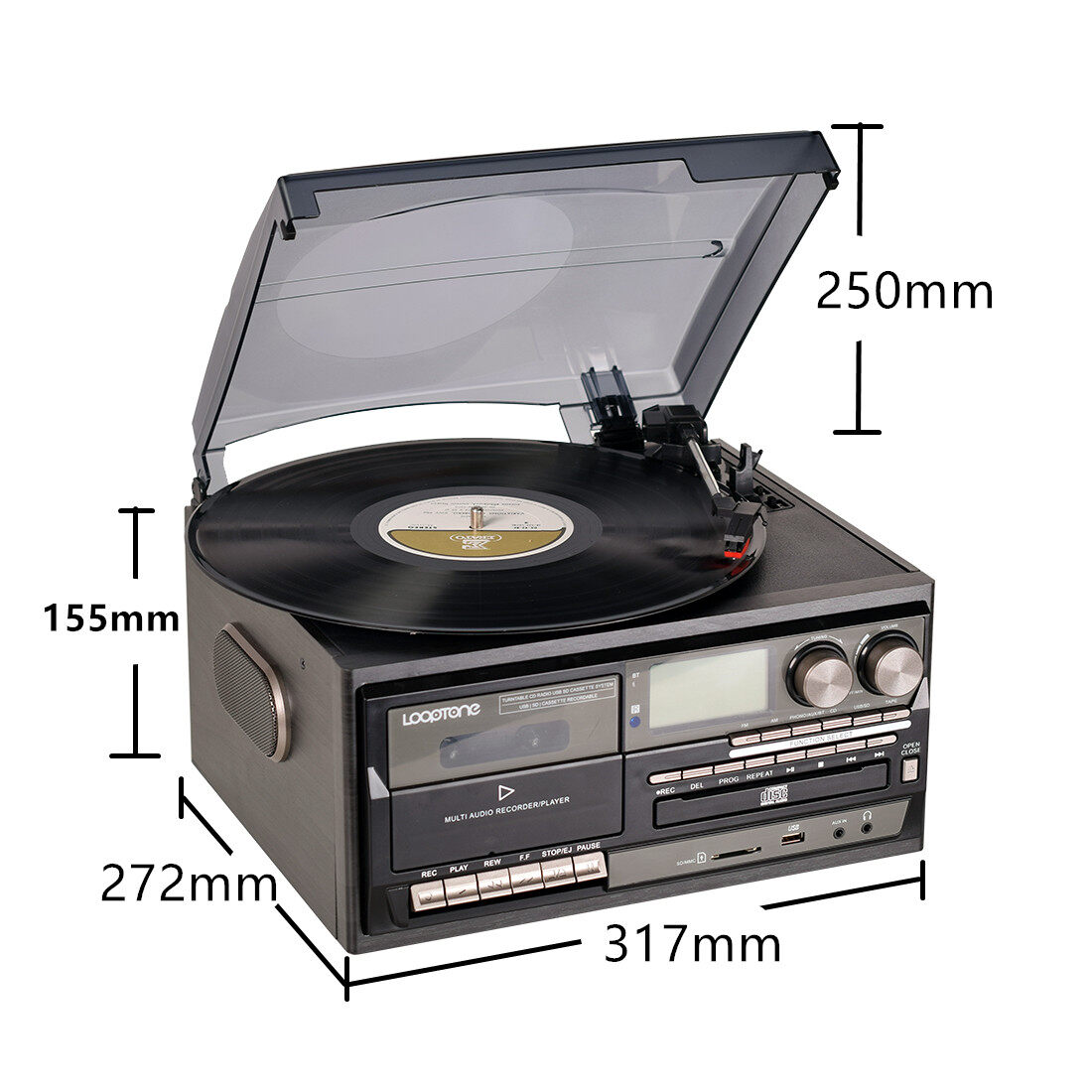 LoopTone Bluetooth 3 Speed Vinyl Record Player Vintage Turntable