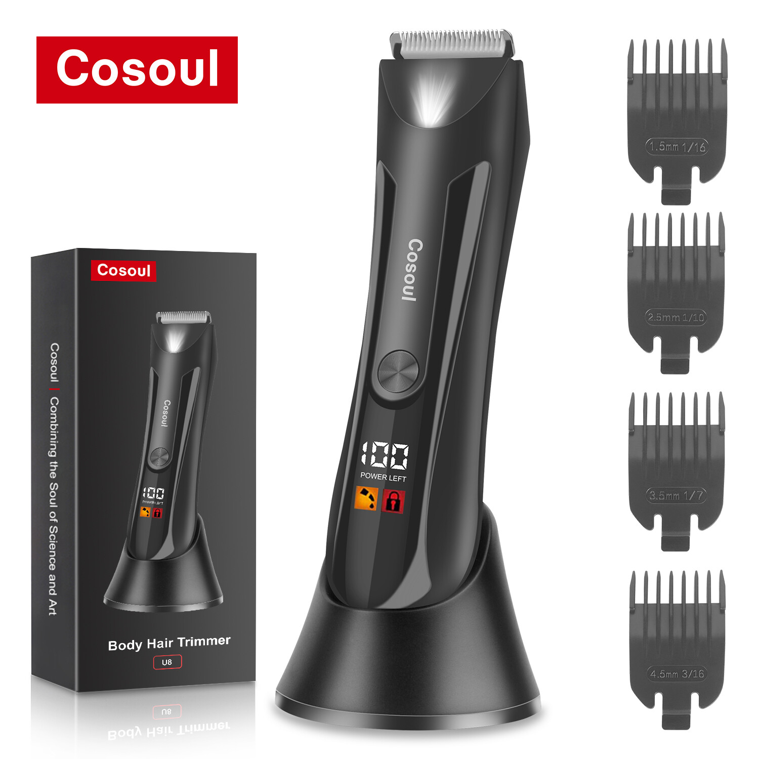  Cosoul lông trên cơ thể Tông đơ cho nam giới mu tăng-đơ tóc điện Groomer ngực tóc cánh tay tóc lông chân chỗ kín tóc tẩy Tông đơ cạo quần áo IPX7 Đèn LED chống nước hiển thị 