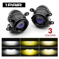 2 Inch Blue Bi LED Projector Lens Fog Lights Tri Colors For Toyota Hilux Revo Rogue Conquest/Fortuner/Vios/Yaris/Altis/Corolla Cross/Sienta Retrofit Bumper Spotlights Driving Lamps