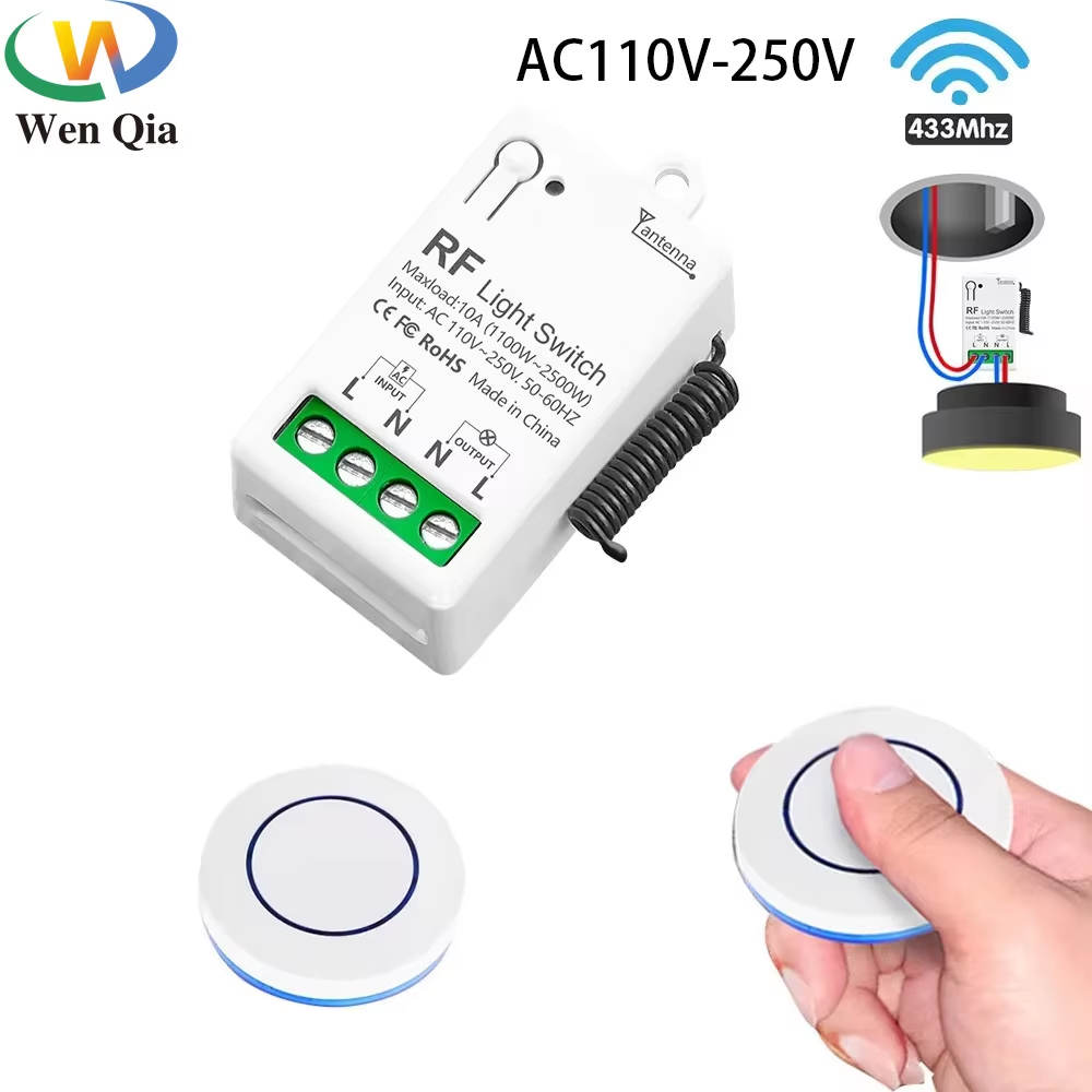 Wireless 433Mhz Smart Light Switch 110V 220V 10A Mini Relay Receiver Wall Panel Remote Control Switch for Fan Lamp Humidifier Giá  121,350 Đồng*Miễn phí vận chuyển