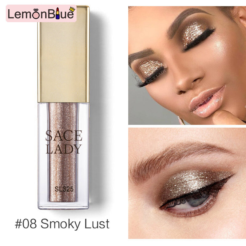 Gambar LemonBlue SACE LADY Liquid Eyeshadow Metal Glitter Shadow Eye Shadow Shining Make Up Glow Eye Makeup Natural Mineral Organic Ingredients Alcohol free No Sensitive Safe tested Eyeshadow Women Girl Glitter Waterproof Durable Long lasting