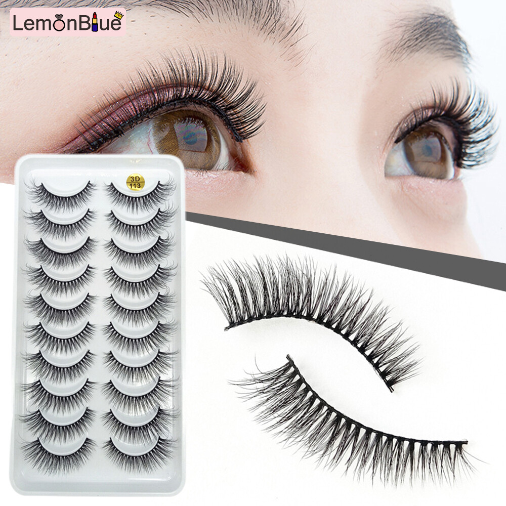 Gambar LemonBlue 10Pairs False Eyelash Natural 3D Fluffy Eyelash Extensions Soft Wispy Eyelashes Self adhesive Fake Eyelashes Wispy Fluffy Curly Fake Lashes Beauty Salon Supplies 3D Effect Fake Lashes Fake Eyelash Extensions Comfortable and Reusable Lashes