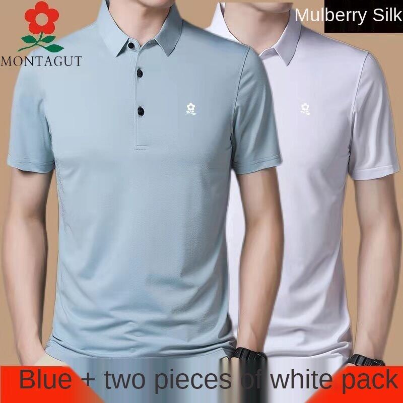 Montagut men's short sleeve silkworm ice silk T-shirt men's 2021 New polo collar youth half sleeve T-shirt polo shirt fashion