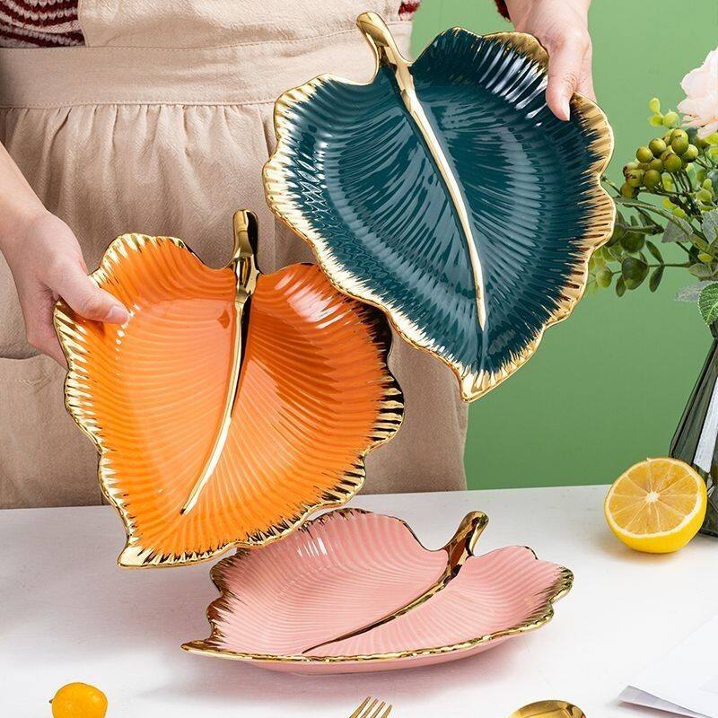 Kiểu Bắc Âu lá tấm nhà gốm đĩa ăn sáng xa lát trái cây Net Đỏ súp món ăn nông tấm phòng khách cao cấp Đĩa trái cây