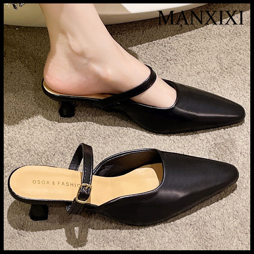 MANXIXI Fashion Women Loafer Mid Heels 1.97 Inches Beautiful Leather Mules Sandals (Size 35-40) ราคา 431 บาท*ส่งฟรี