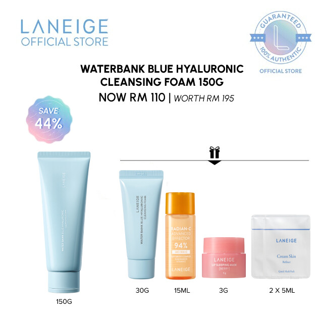 Gambar Laneige Water Bank Blue Hyaluronic Cleansing Foam 150g   Daily cleansing foam, removes makeup residue, skin impurities and exfoliates dead skin, Suitable for all skin types