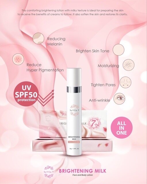 Gambar (50% Raya Promotions) 7 plus Brightening Milk Moisturiser Membantu kulit whitening pemutih anti pigmentation jeragat SPF