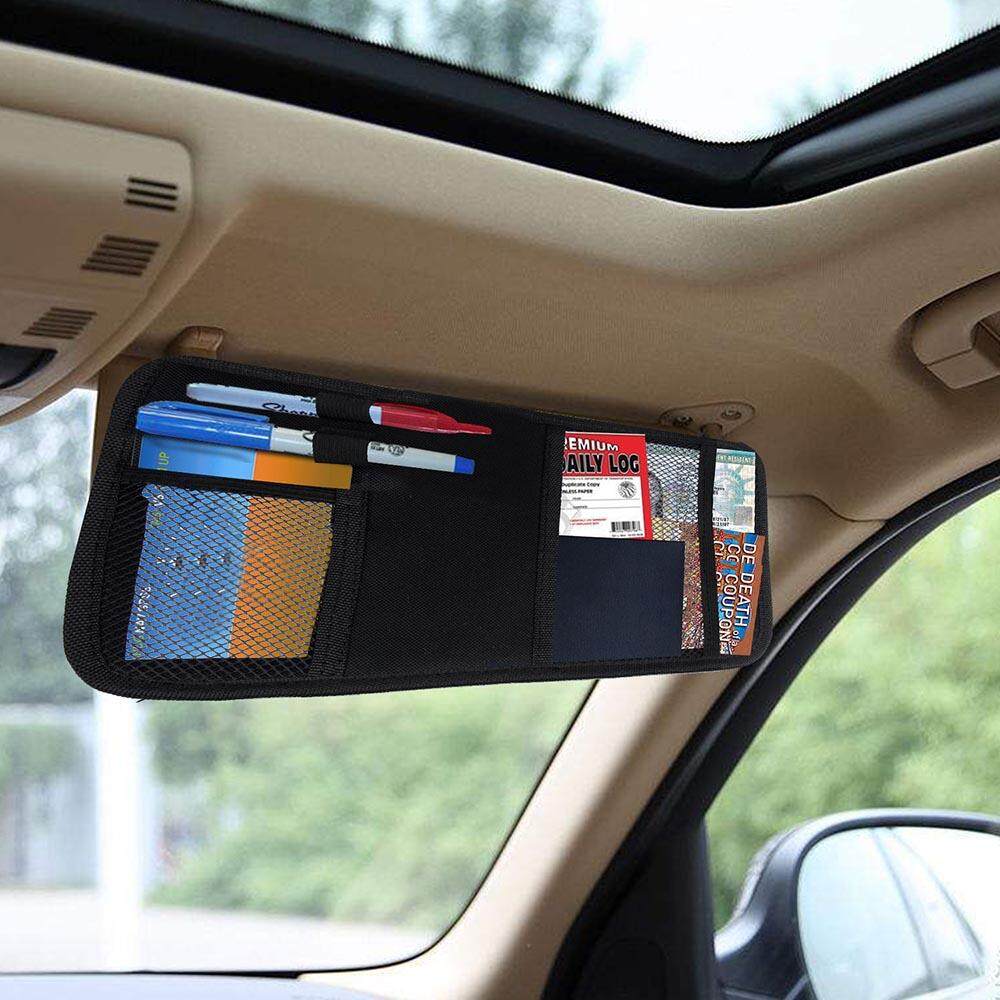 Car Sun Visor Sunshade Card Interior Multi-function Organizer Holder Clip Black