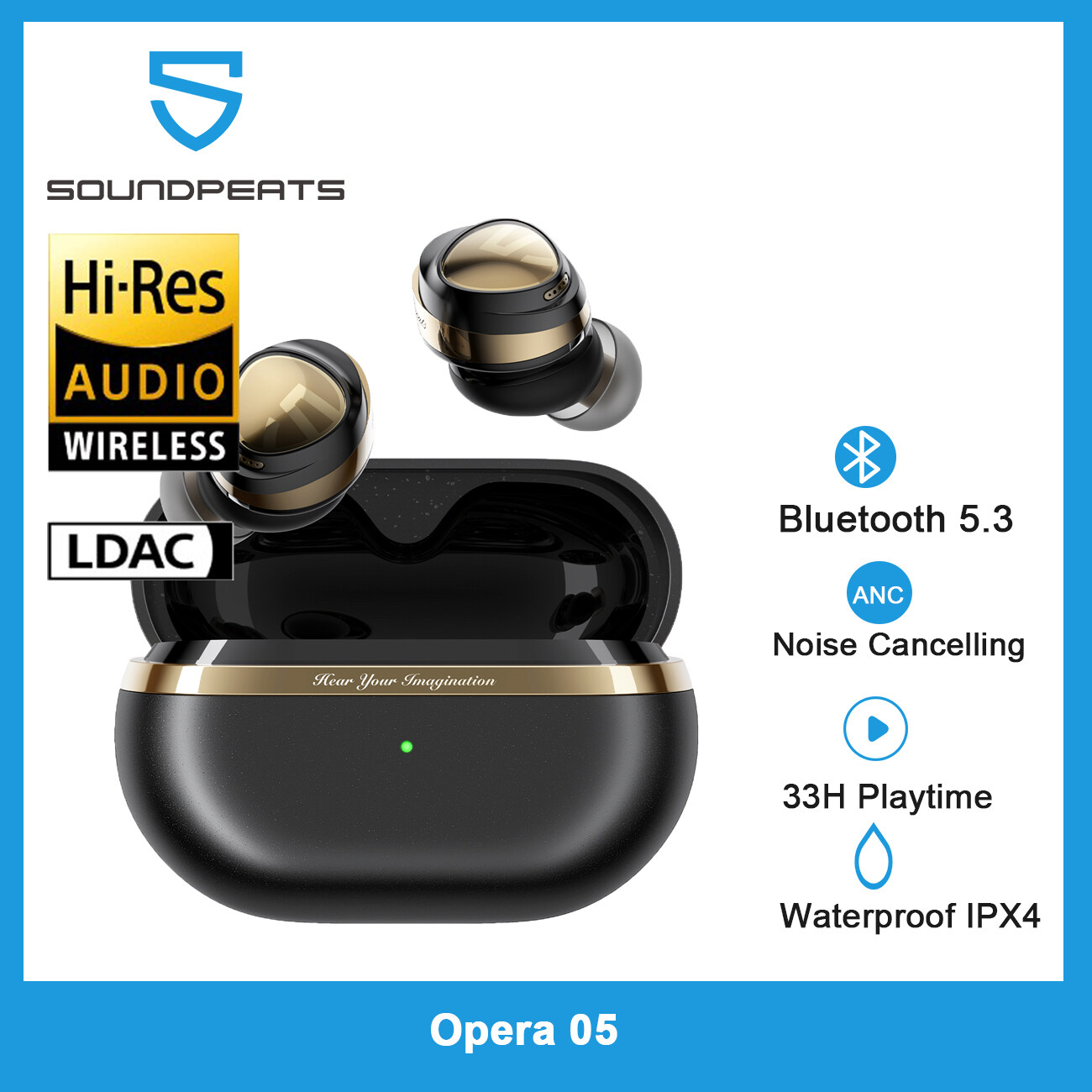 Soundpeats Opera 05 Wireless Bluetooth V5.3 Hi-Res LDAC ANC ENC 12mm Driver Stereo Sound Transparent Mode Dual Mics Touch Control Bluetooth Earphones Wireless Earbuds Earphones