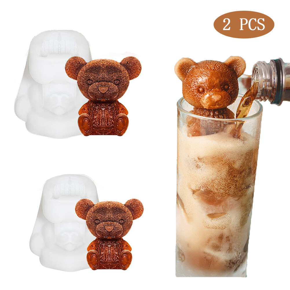 2 Pieces Teddy Bear Ice Cube Mold 3D Reusable Ice Cubes Silicone Molds for Making Coffee，Milk cocktails and Whisky Fondant Cupcake Decoration Mold 