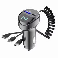 KEBIDU 55W 2 Ports USB Fast Car Phone Charger 3.1A Car  with Three In One USB Retractable Charging Cable