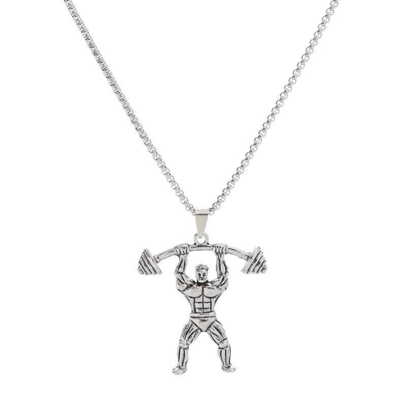Punk Sport Fitness Weight Lifting Luck Dumbbell Pendant Necklace for Men Jewelry 