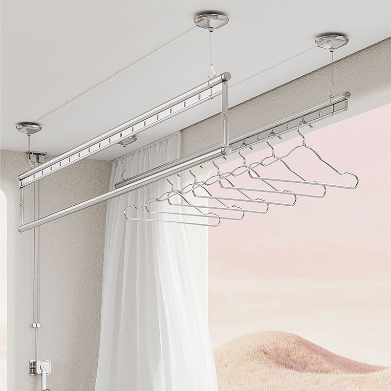 Gambar Lifting clothes horse hand double pole artifact festoon the balcony roof loading manual type household automatic clotheshorse cool clothes