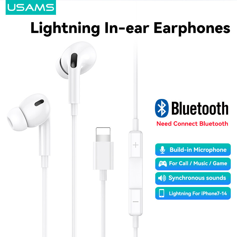 USAMS Tai nghe trong tai Lightning Tai nghe iPhone Bluetooth Tai nghe có dây Tai nghe nhạc lossless có micrô Tai nghe iPhone XR XS 11 12 13 14 Pro Max