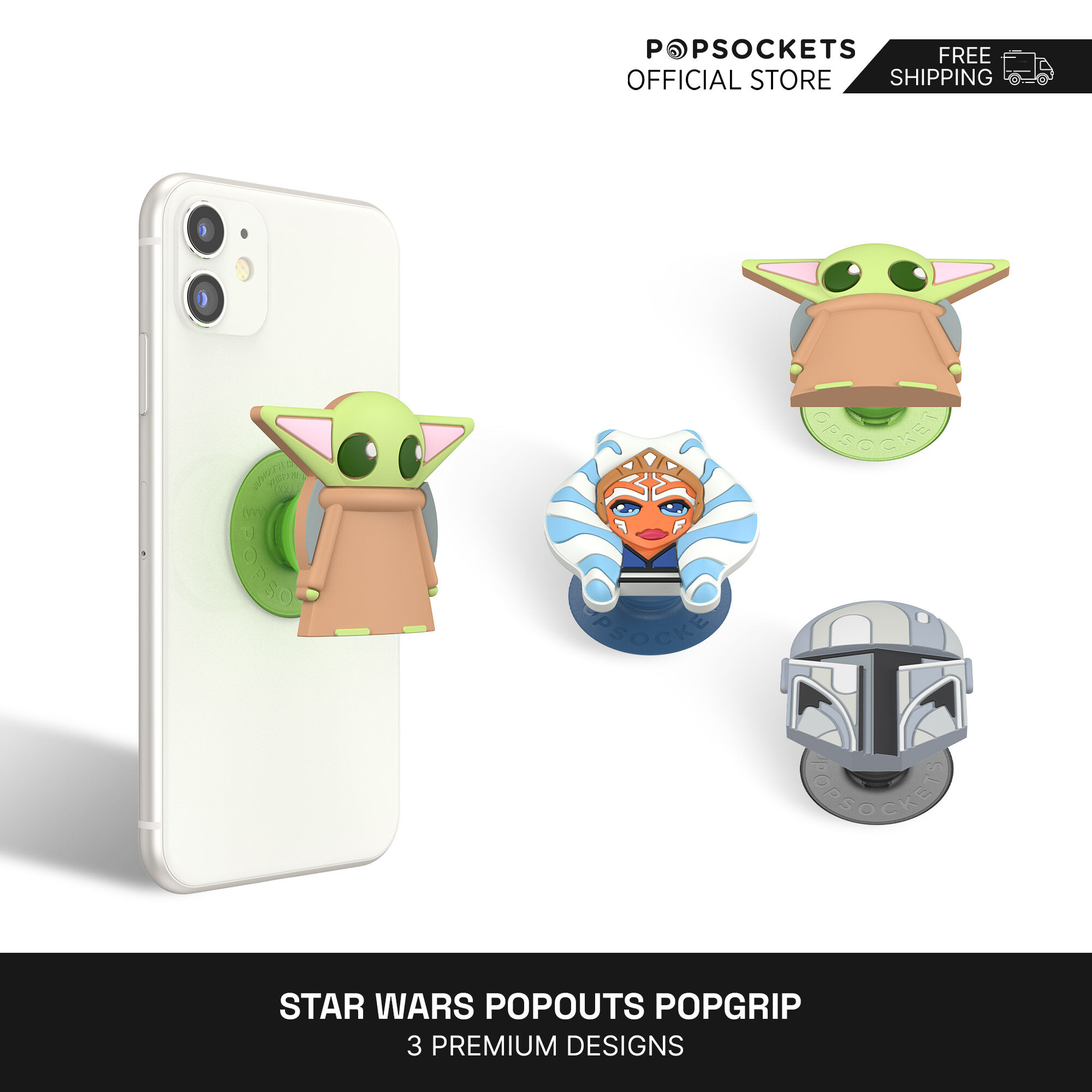 PopSockets Official Mandalorian PopOuts PopGrip | The Premium Phone Grip | Best Phone Holder and Similar to a Phone Ring Holder | Desk Phone Stand and Car Phone Mount Compatible | Cellphone Holder and Cellphone Grip for Square Edged Cases