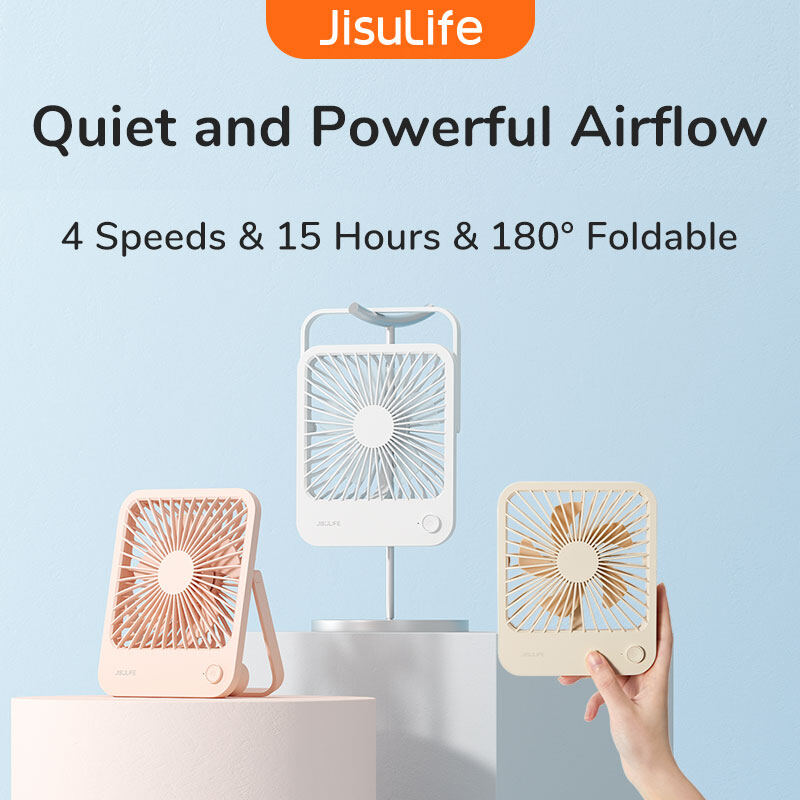 Jisulife quạt để bàn di động quạt để bàn siêu tắt tiếng mini sạc được usb quạt để bàn nhỏ pin 4500 mah phù hợp cho văn phòng ký túc xá