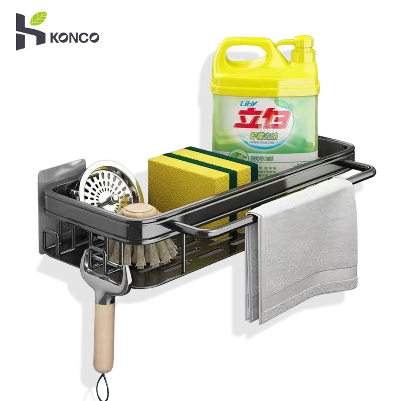 Konco giá để đồ gắn tường kèm giá treo khăn giá để ráo nước miếng bọt biển nhà bếp giá treo giẻ bằng nhôm giá để xà phòng phòng tắm dính dụng cụ sắp xếp để bàn bồn rửa