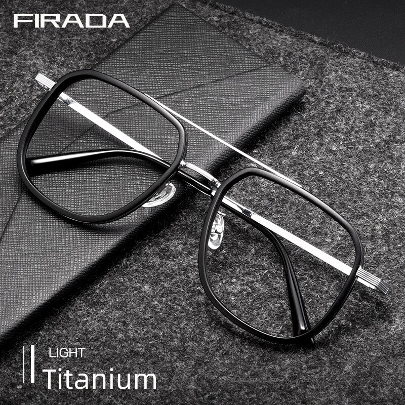 FIRADA Light Luxury Fashion Eyewear Vintage Square Double Beam Titanium Eyeglasses Optical Prescription Glasses Frame Men 2218YJ