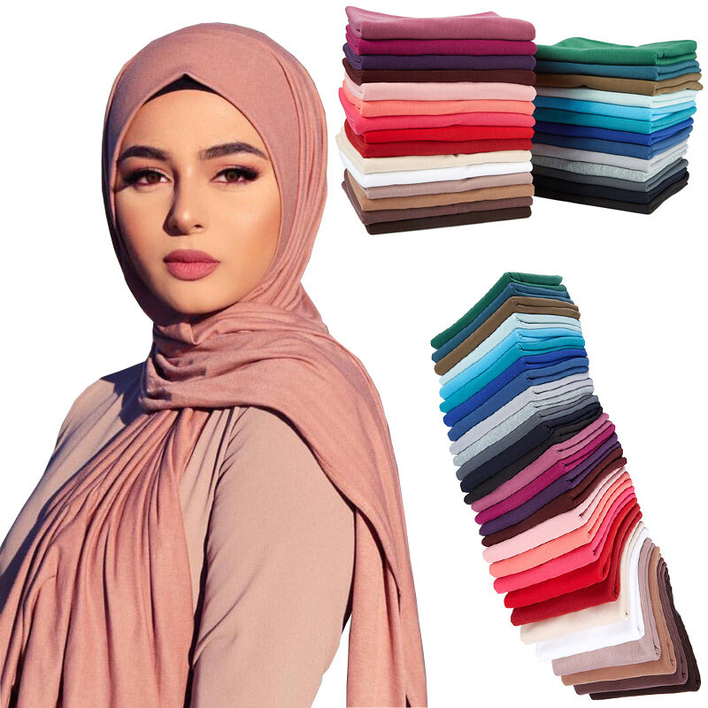 Jifang Plain Soft Modal Cotton Single Jersey Muslim Hijabs Shawl Tudung Large Long Pashmina Head Scarf Arab Hijab WJ439