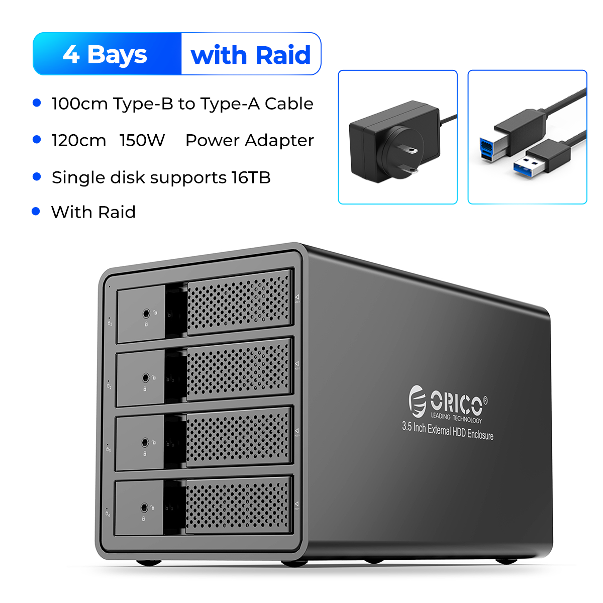 Vỏ bọc hợp kim nhôm 3.0 to SATA 2.5/3.5 inch hỗ trợ SSD HDD 80TB 5x16TB Hộp đựng ổ cứng ngoài tích h