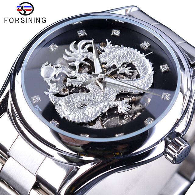 Original Forsining Automatic Watch Luxury Brand 3D Engraving Golden Dragon