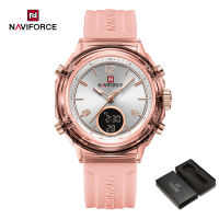 NAVIFORCE Original Unisex Women Men Watch Soft Silicone Strap Quartz Pointer LCD Display Luminous 50m Waterproof Outdoor Sports Fashion Mens Womens Wristwatch