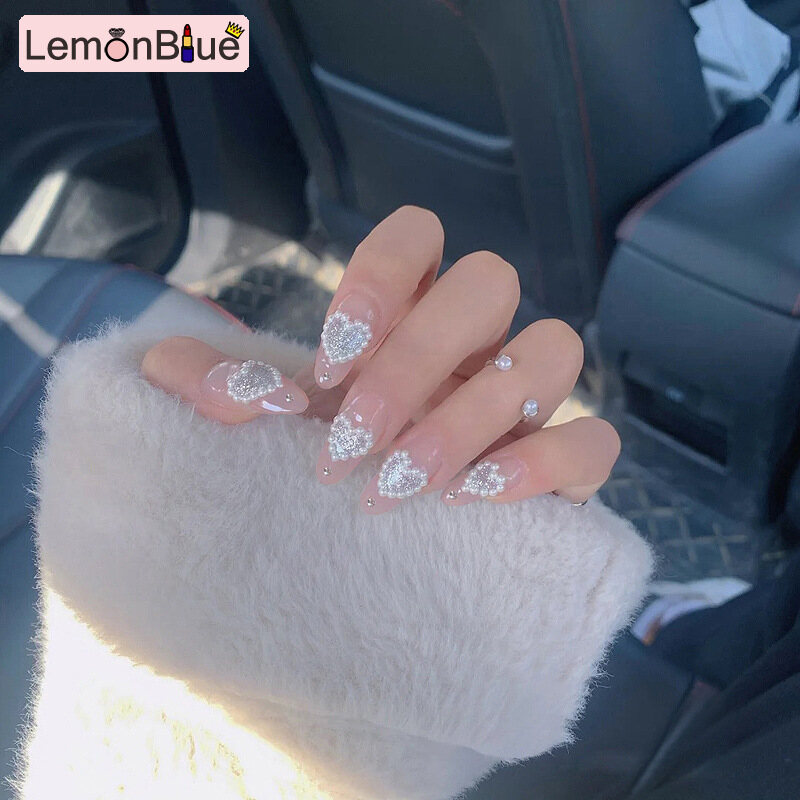 Gambar LemonBlue Nail patch Detachable Peach Heart Shaped Pearl Glue Models Gifts for Girls