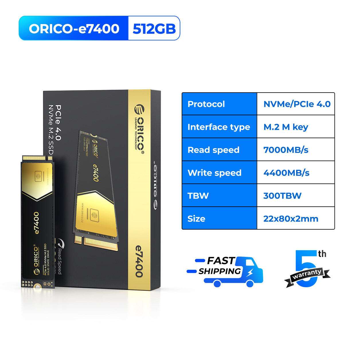 ORICO 7000 MB/giây M.2 NVMe SSD PCIe 4.0 NVMe gen4 X4 Ổ cứng lưu trữ thể rắn nội bộ có tấm làm mát c