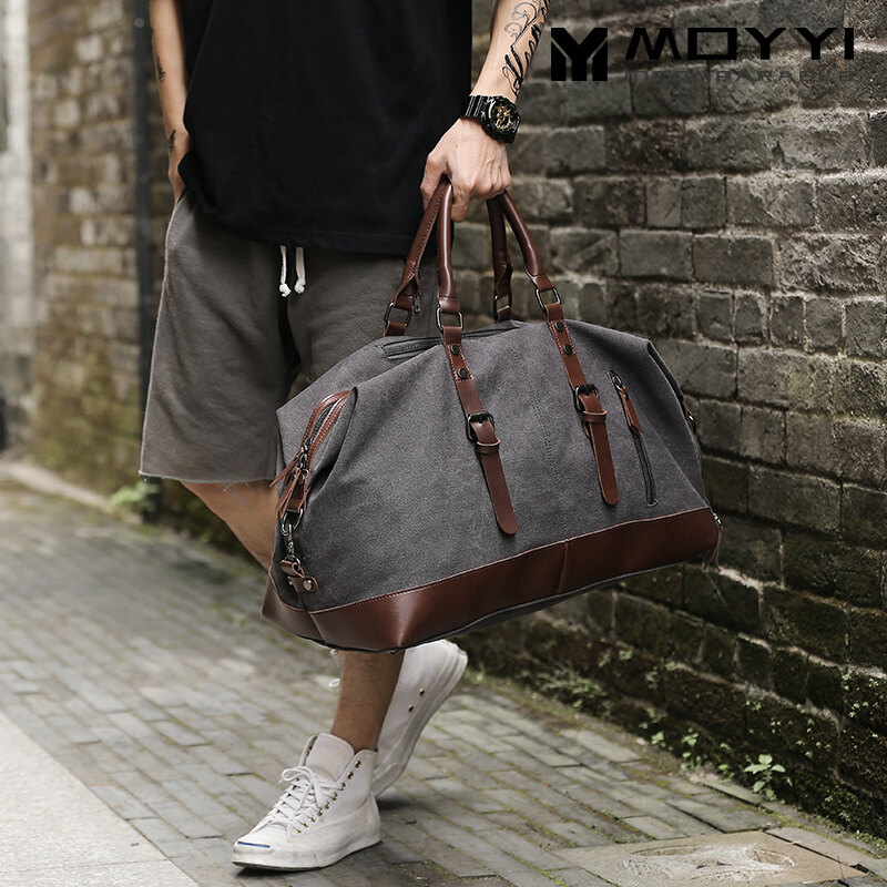  Moyyi vải nam da túi du lịch Túi hành lý xách tay Túi Du Lịch Túi tote du lịch Túi du lịch nhỏ lớn Cổ Điển Retro xách tay sức chứa lớn Túi du lịch đeo Vai Túi Xách cho doanh nhân 