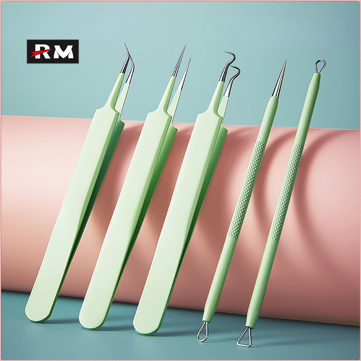 5 bộ kim nặn mụn trứng cá không gỉ để loại bỏ mụn đầu đen số 5 kẹp nặn mụn trứng cá kim nặn mụn hạt mỡ vòng hút mụn dụng cụ nặn và loại bỏ mụn trứng cá