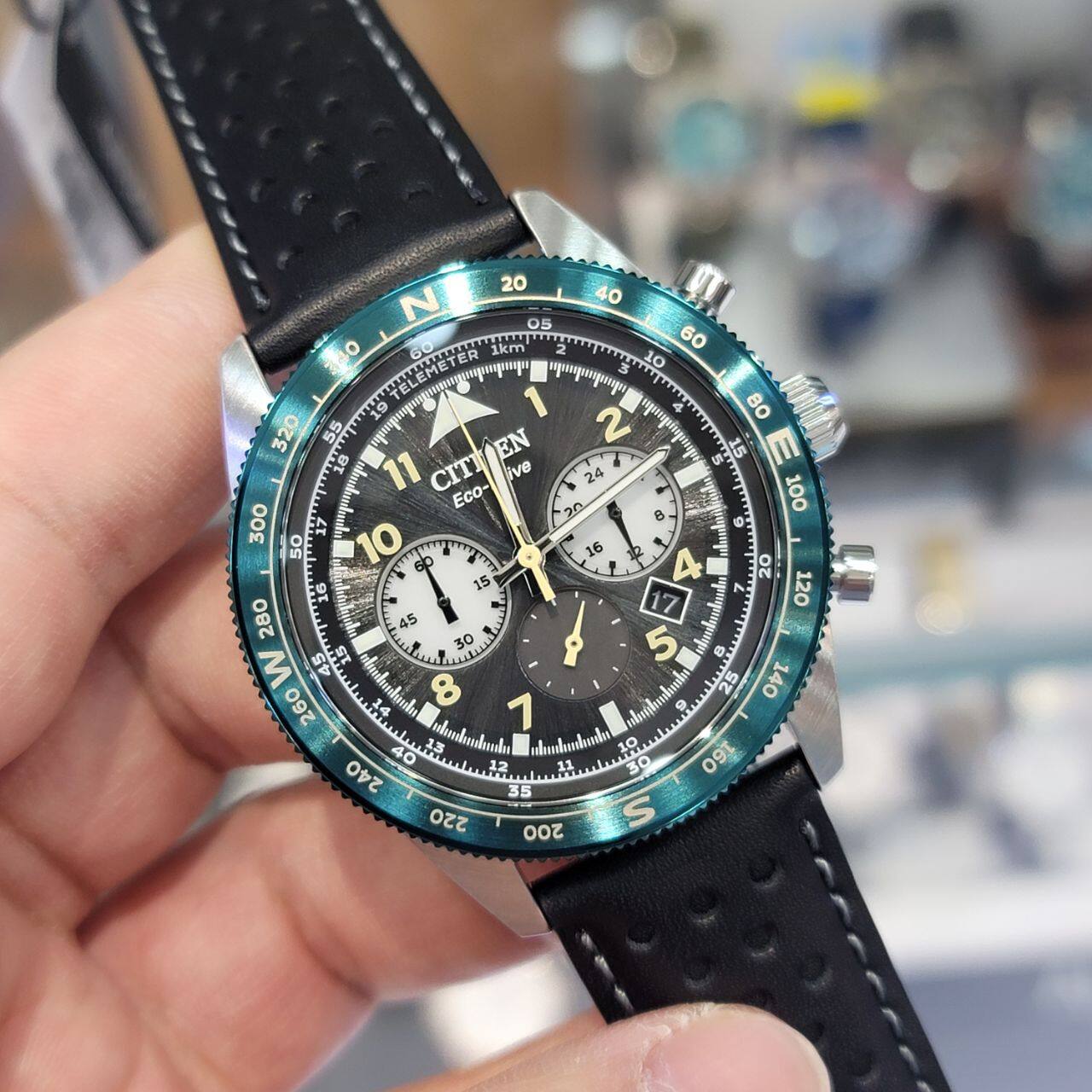 100% Original) Citizen CA4558-16E Eco Drive Chronograph Black Dial
