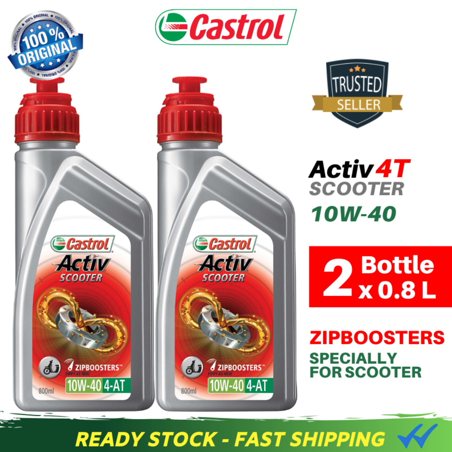 Minyak Enjin Castrol Activ Scooter 4T 10W-40 2 Botol