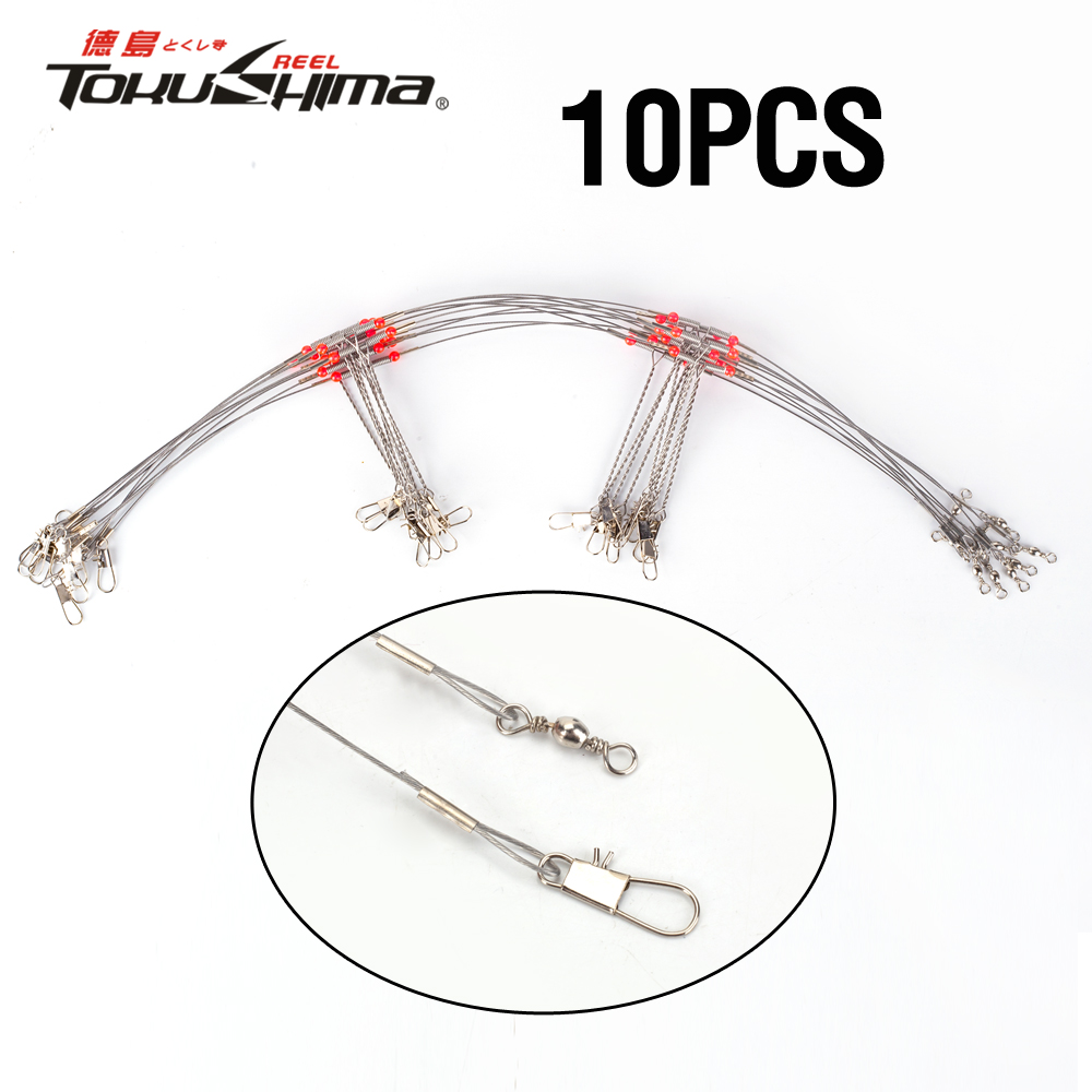 10Pcs Fishing Leaders with Swivels Stainless Steel String Fish Hook Lead Wire 22-71Cm Anti-Winding Fishing Accessories ราคา 86 บาท*ส่งฟรี