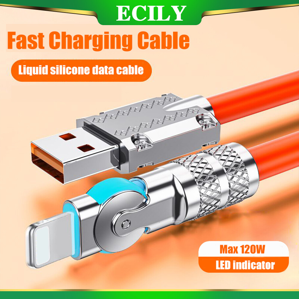 Ecily cáp sạc xoay 180 ° sạc siêu nhanh 120w cho huawei apple xiaomi cáp sạc điện thoại android cáp khuỷu tay để chơi game