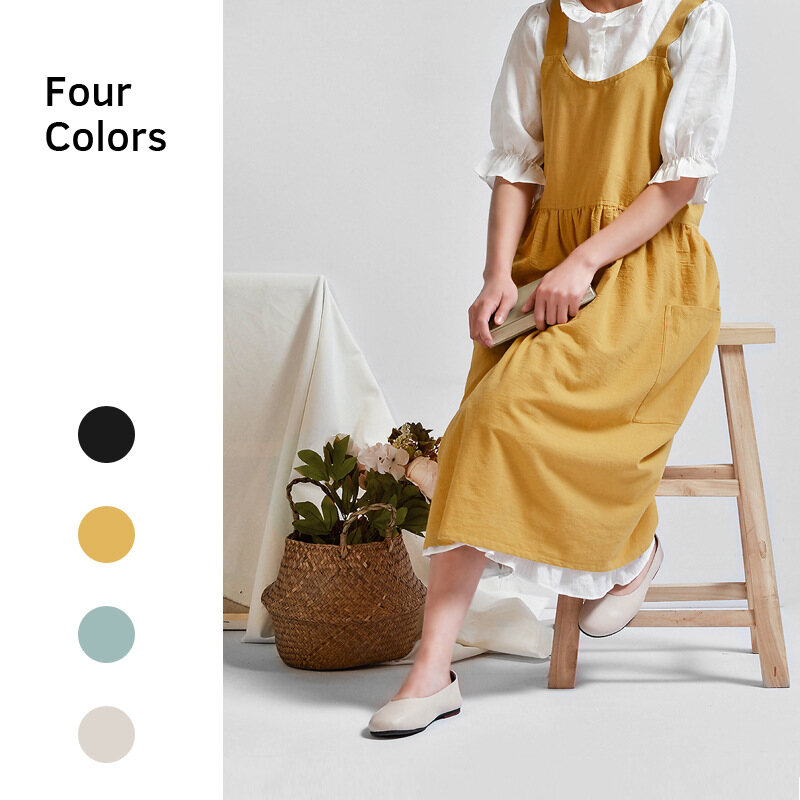 Tạp dề bằng cốt tông vải lanh và cotton Không Thấm Nước Florist Của Nhà Bếp Cafe Rang Thanh Lịch Dài Tạp Dề Rắn Nhật Bản Phong Cách Kiểu quai Tạp Dề