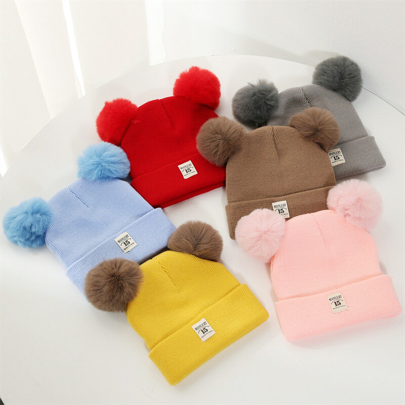 Cute Pompom Baby Skullies Beanies Autumn Winter Toddler Knitted Hat Thick