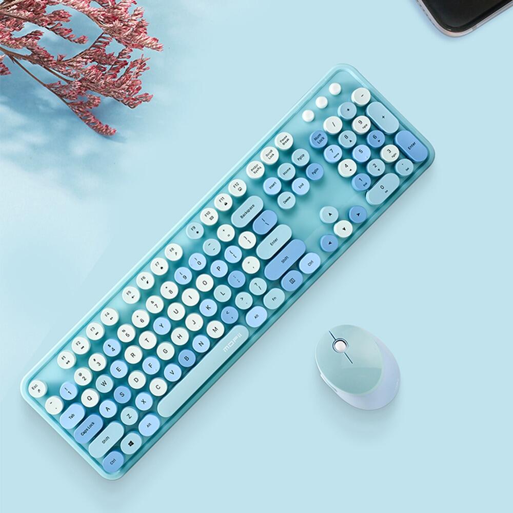 [bán chạy] mofii combo chuột bàn phím ngọt ngào bộ chuột bàn phím không dây 2.4g màu hỗn hợp nắp phím treo tròn cho máy tính xách tay màu xanh dương 32
