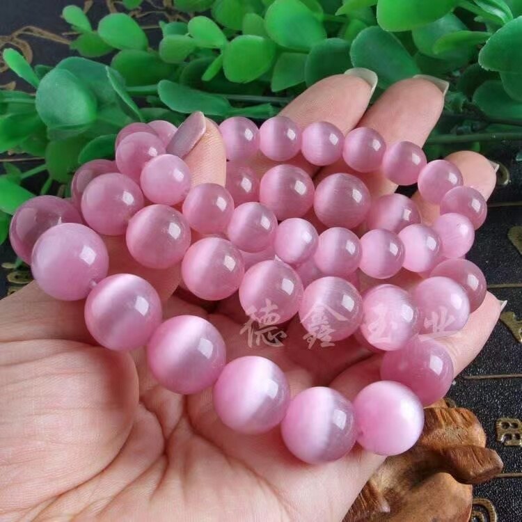 Vòng tay đá nữ màu hồng Vòng đeo tay đá mắt mèo đơn giản Vòng đeo tay màu đỏ mắt mèo hồng của phụ nữ