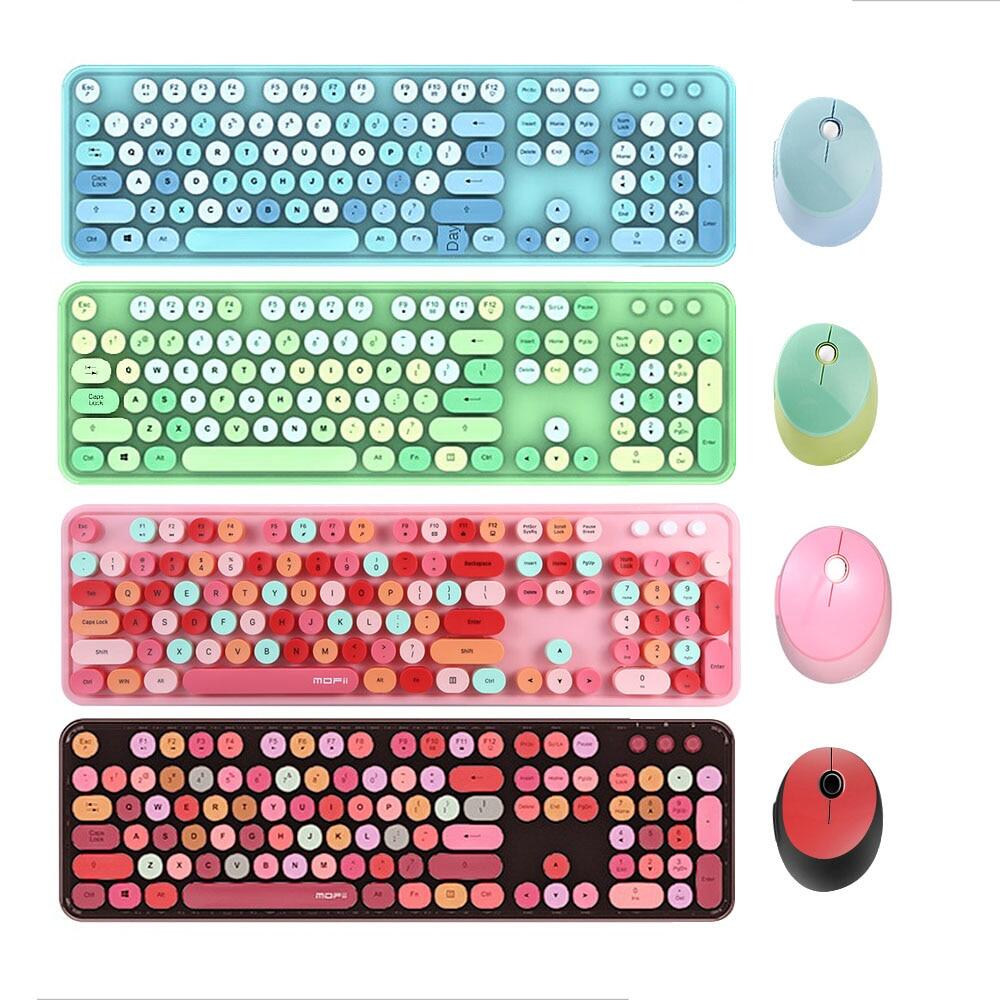 [bán chạy] mofii combo chuột bàn phím ngọt ngào bộ chuột bàn phím không dây 2.4g màu hỗn hợp nắp phím treo tròn cho máy tính xách tay màu xanh dương 2