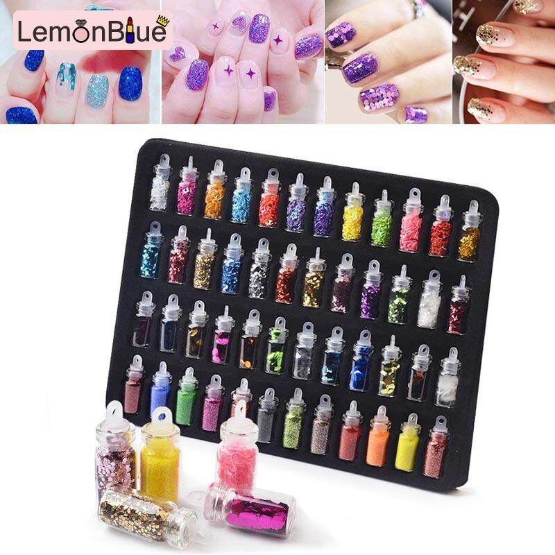 Gambar LemonBlue 48pcs set Nail Art Pigment Glitter Powder Set 48 Colors DIY Manicure Decorations